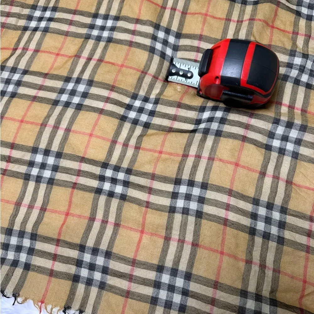 Burberry Wool Silk Checkered Antique Lightweight Large Scarf, Tan / Black - Picture 7 of 9